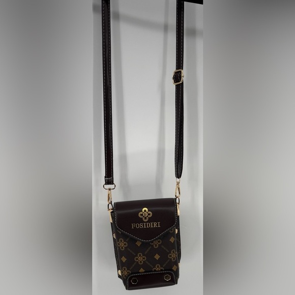 Fosidiri Brown and Gold Mini Hard Shell Monogram Crossbody Purse - Picture 3 of 12